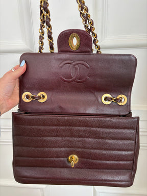 Chanel Vintage Burgundy Flab Bag With Horizontal Quilting