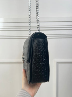 Oroton Ashby Croc Effect Shoulder Bag Tone Silver Hardware