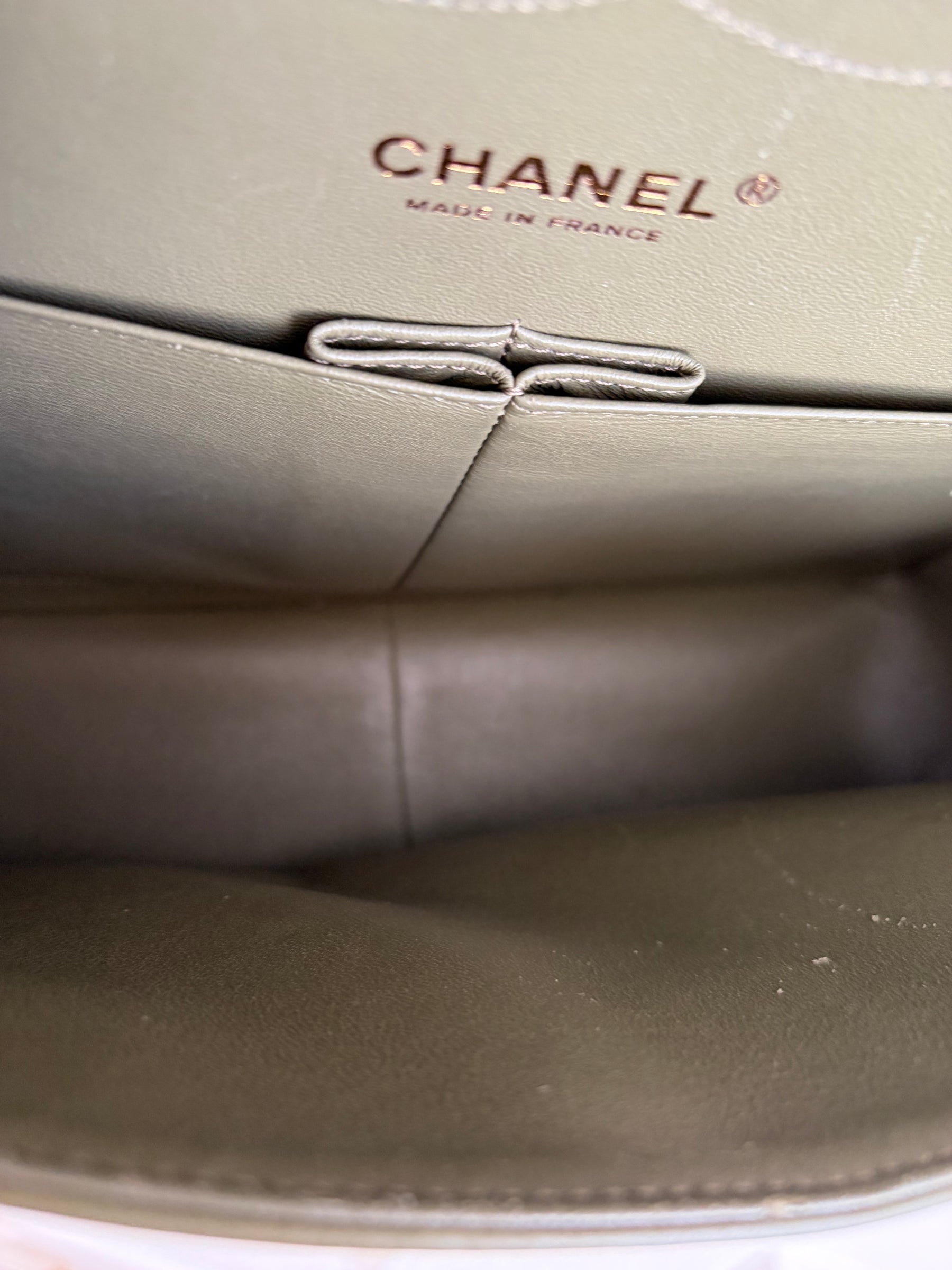 Chanel Khaki Chevron Quilted Leather Jumbo Double Flap