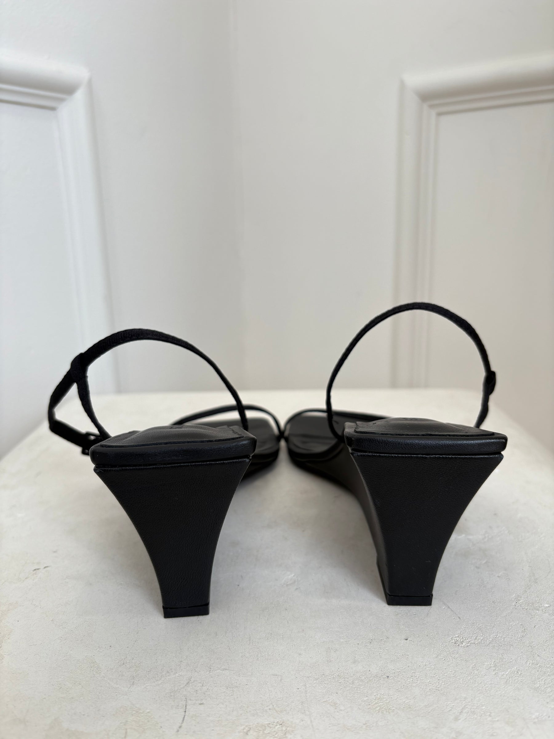 St Agni Black Strappy Wedge Heels, 38