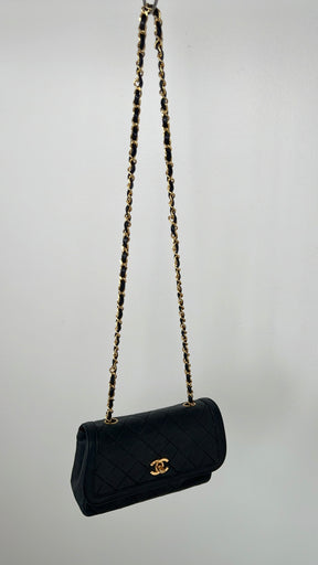Chanel Black Lambskin Leather Diana Flap Bag