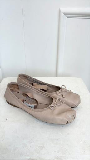 Miu Miu Blush Leather Logo Ballet Flats, 38.5