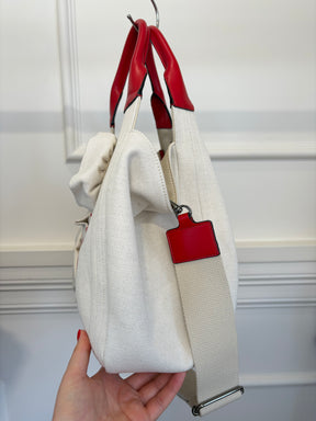 Valentino Garavani Canvas and Red Leather Rose 'Atelier' Tote, S