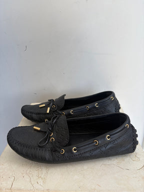 Louis Vuitton Black Monogram Empreinte Leather Gloria Loafers, 38.5