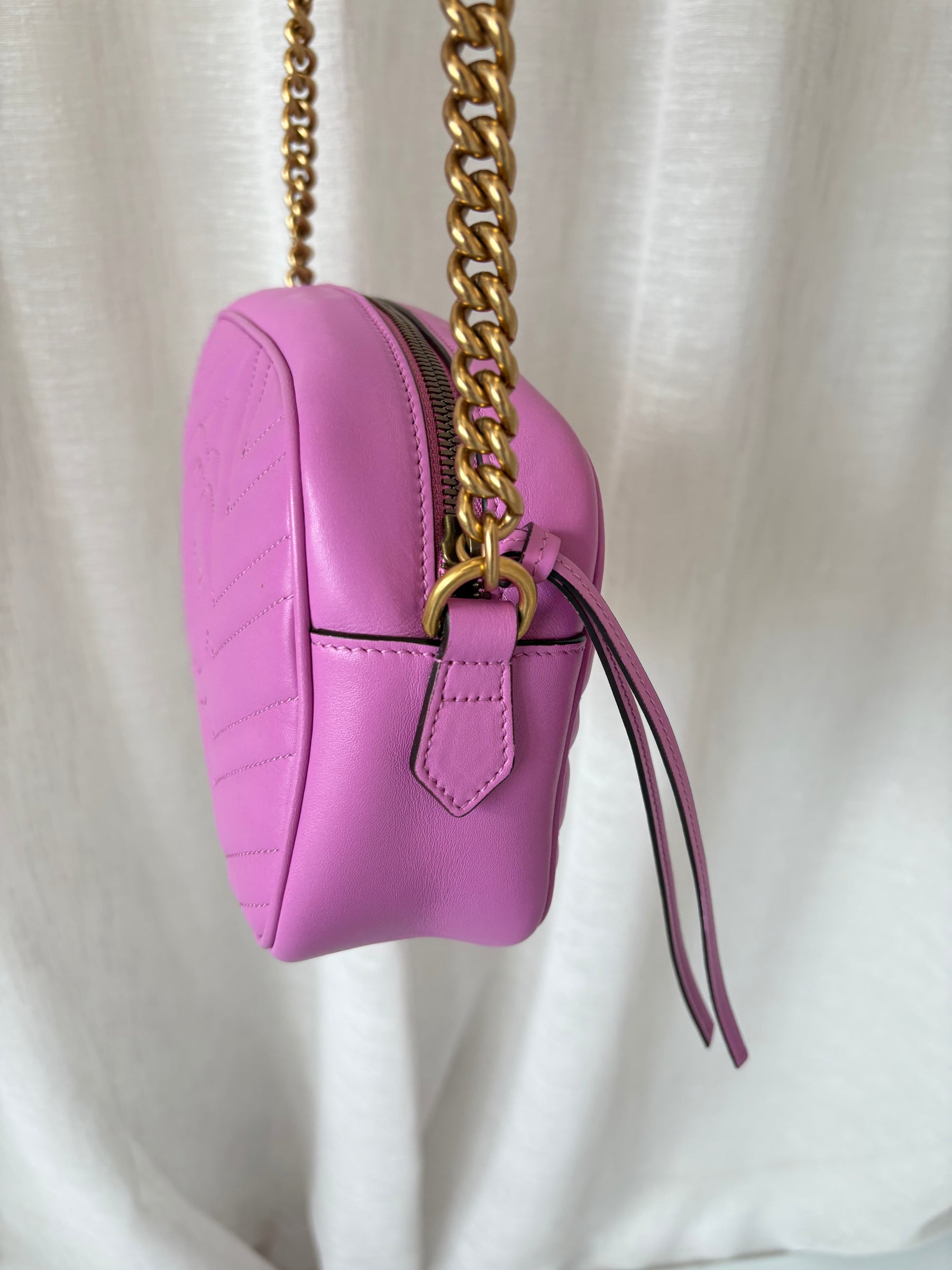 Gucci Mauve Quilted Leather Marmont Small Camera Bag