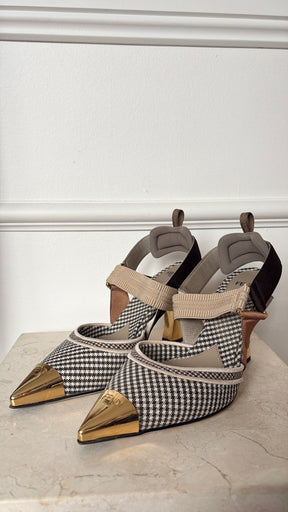 Fendi Brown and White Gingham Colibri Heels, 38