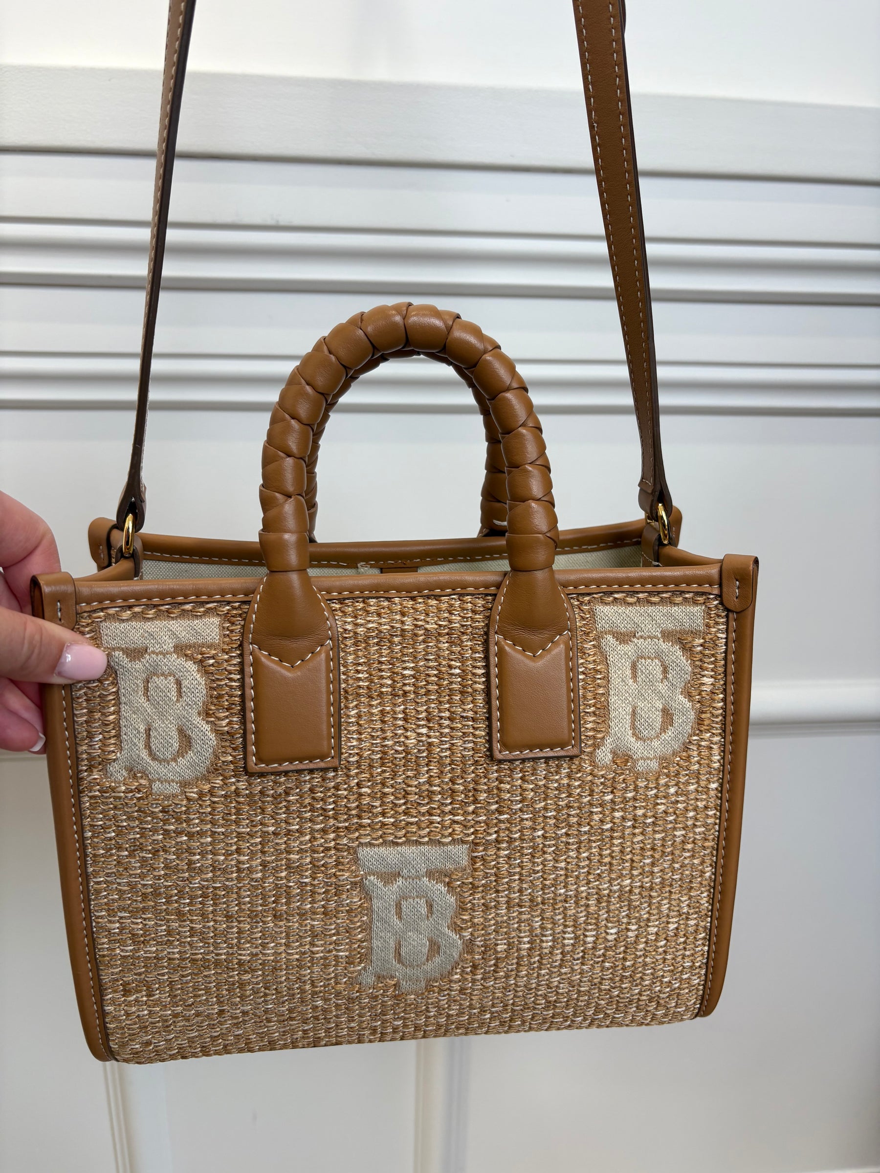 Burberry Raffia Logo Mini Tote Bag