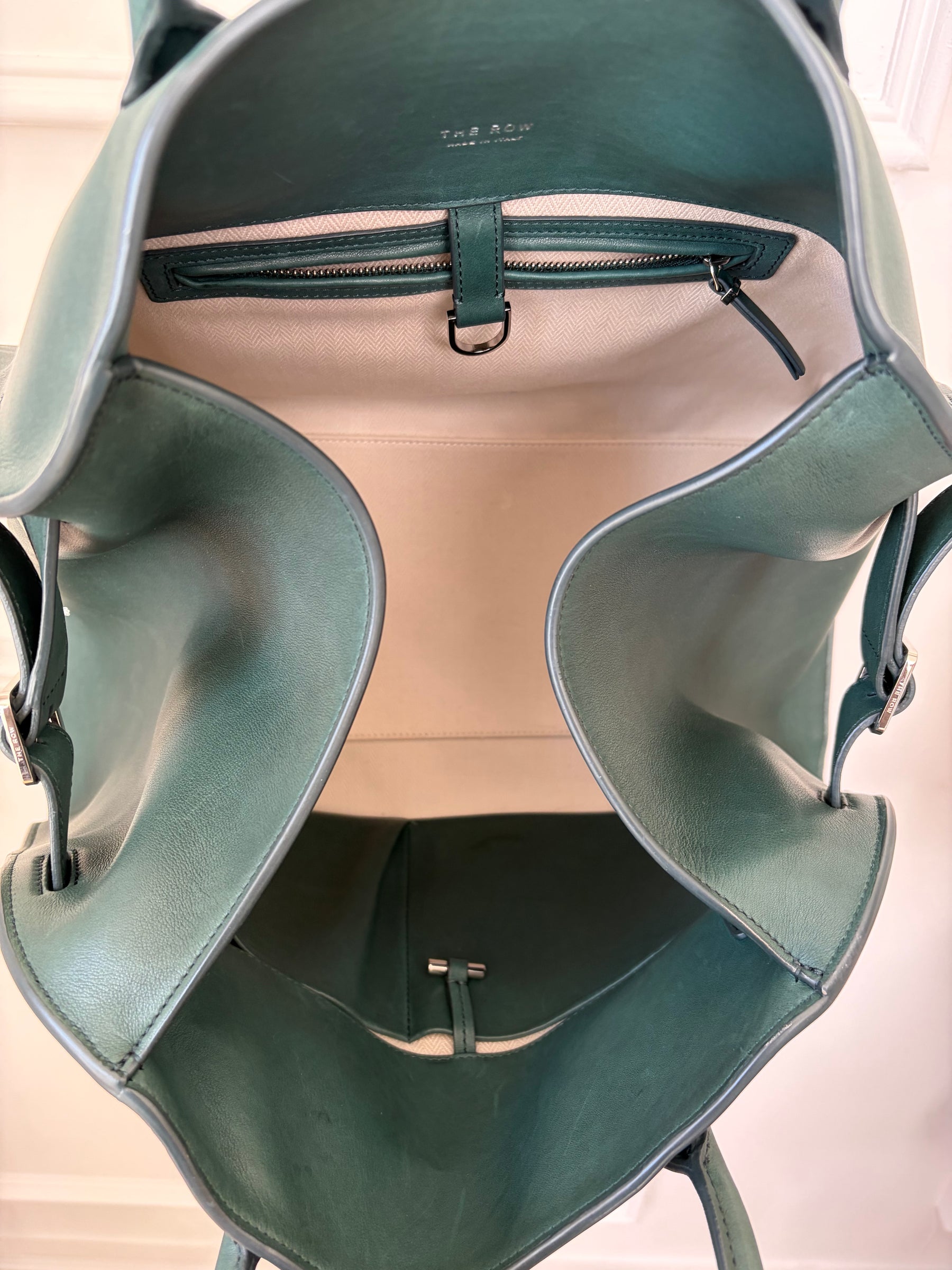 The Row Soft Margaux 15 in Emerald Green Leather