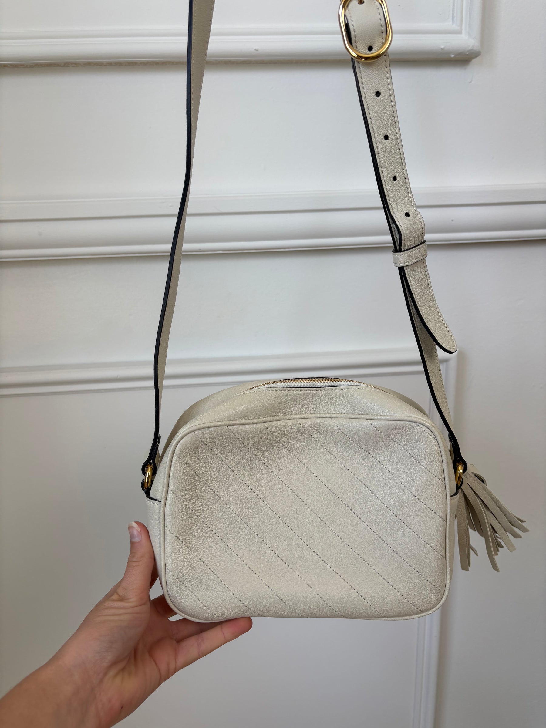 Gucci Cream Leather Blondie Logo Camera Bag