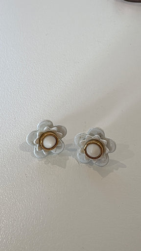 Fendi White Acrylic Flower Stud Earrings