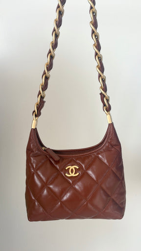 Chanel Tan Shiny Lambskin Leather Small Hobo Bag