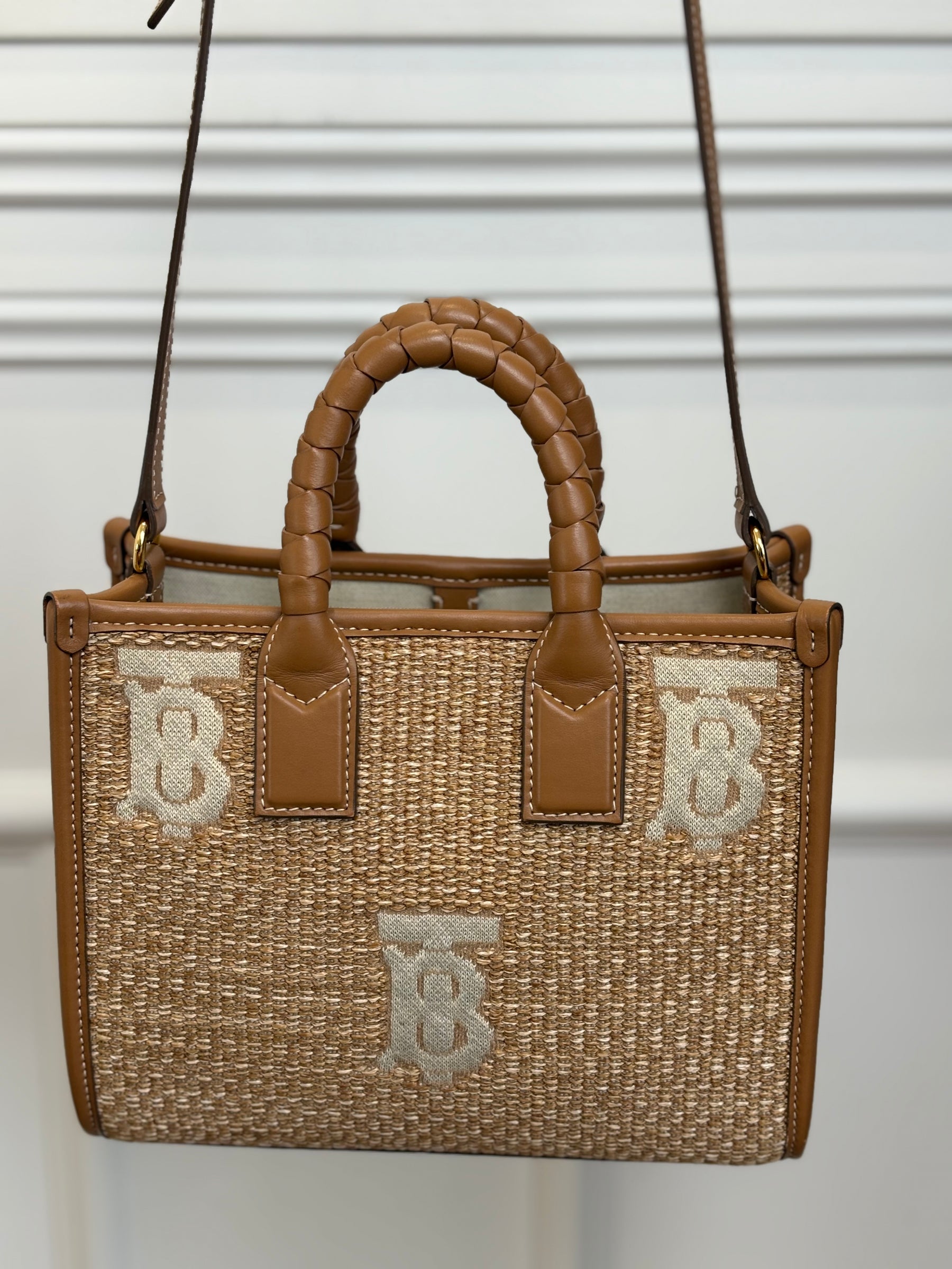 Burberry Raffia Logo Mini Tote Bag