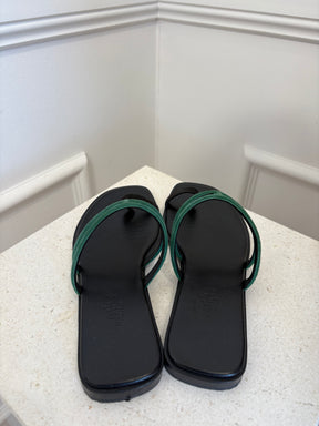 Hermès Black and Emerald Suede Slides, 36
