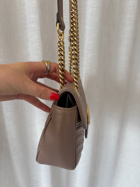 Gucci Dark Beige Quilted Leather Medium Marmont Shoulder Bag