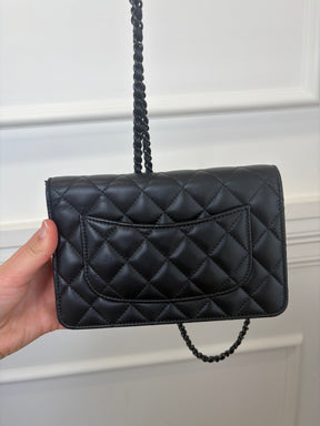 Chanel Black Lambskin Leather Wallet on Chain with Black Hardware