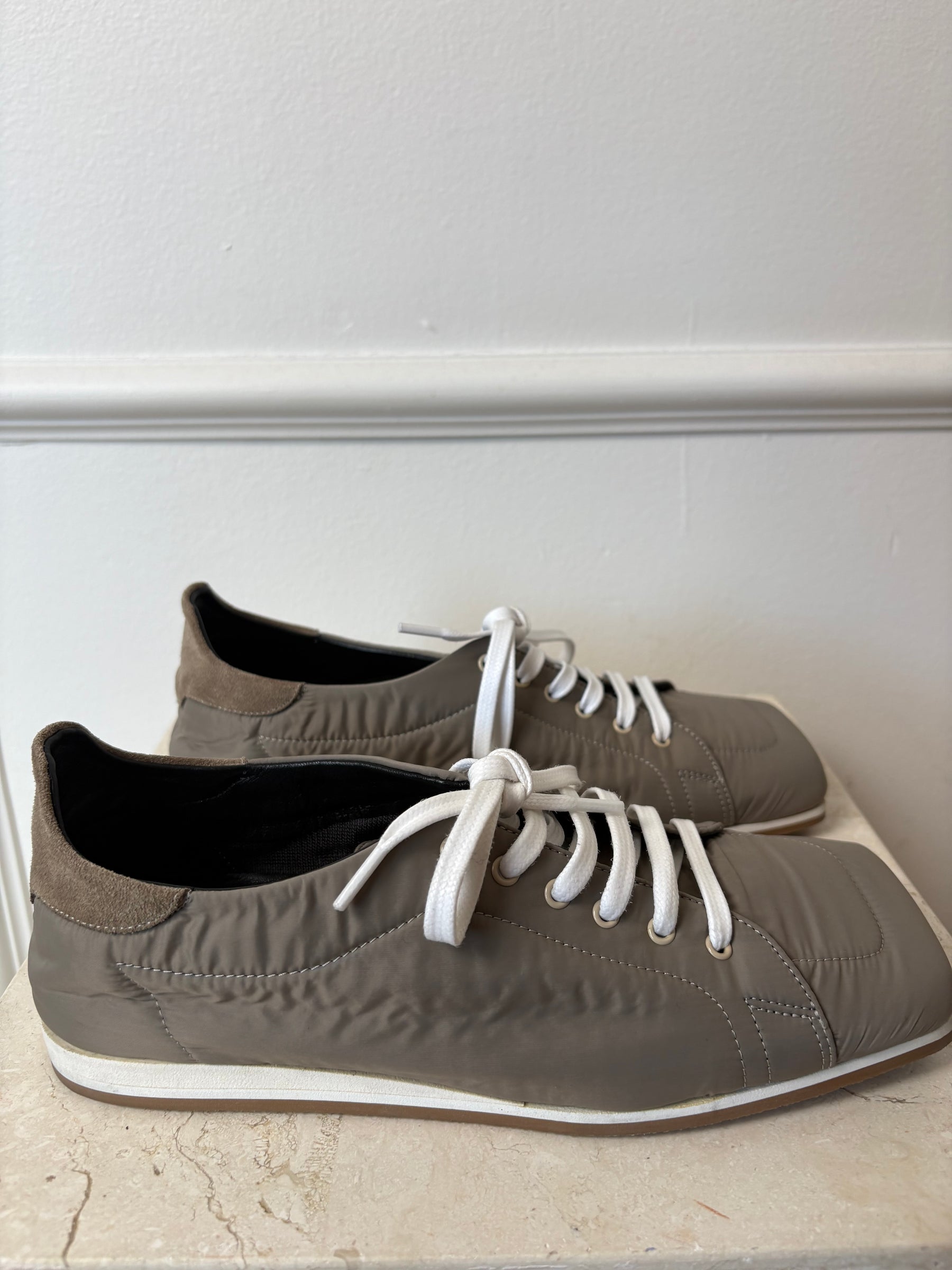 Tibi Taupe Nylon Square Toe Sneakers, 37.5