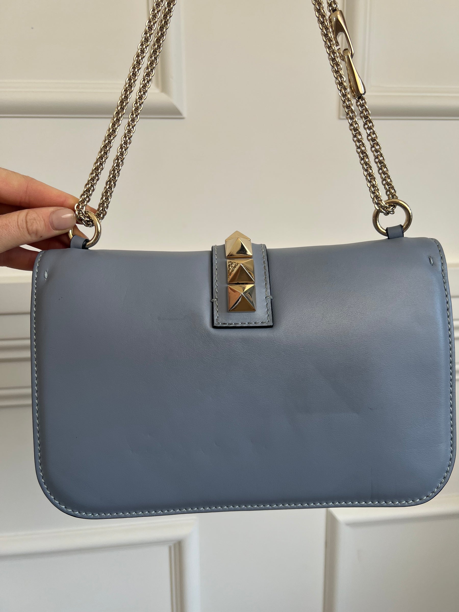 Valentino Garavani Pale Blue Leather Rockstud Spike Chain Shoulder Bag