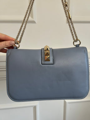 Valentino Garavani Pale Blue Leather Rockstud Spike Chain Shoulder Bag