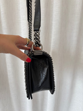 Chanel Boy Leather Handbag With Chain Detail Medium