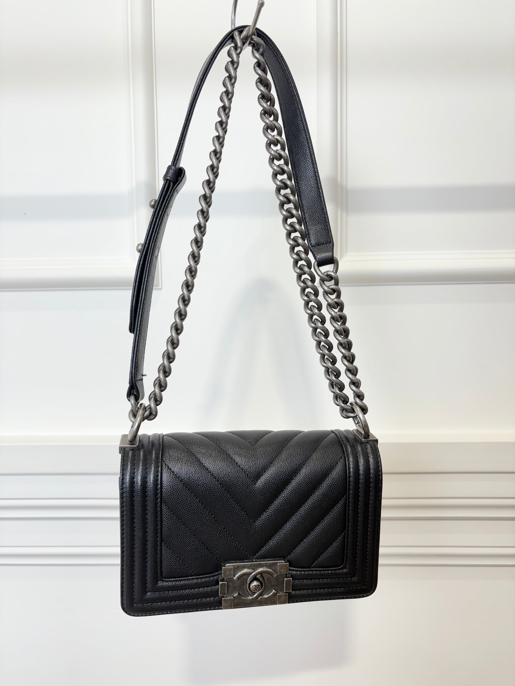Chanel Black Caviar Leather Small Boy Bag with Ruthenium Hardware
