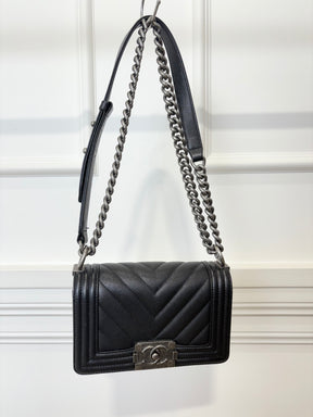 Chanel Black Caviar Leather Small Boy Bag with Ruthenium Hardware