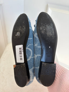 Chanel Blue Denim Logo Ballet Flats, 36.5