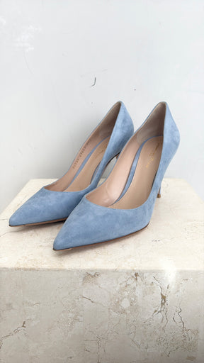 Gianvito Rossi Blue Suede Pointed Pump, 38.5