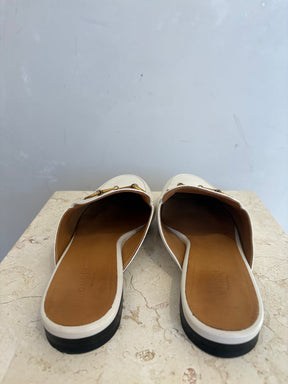 Gucci White Leather Princetown Mules, 38