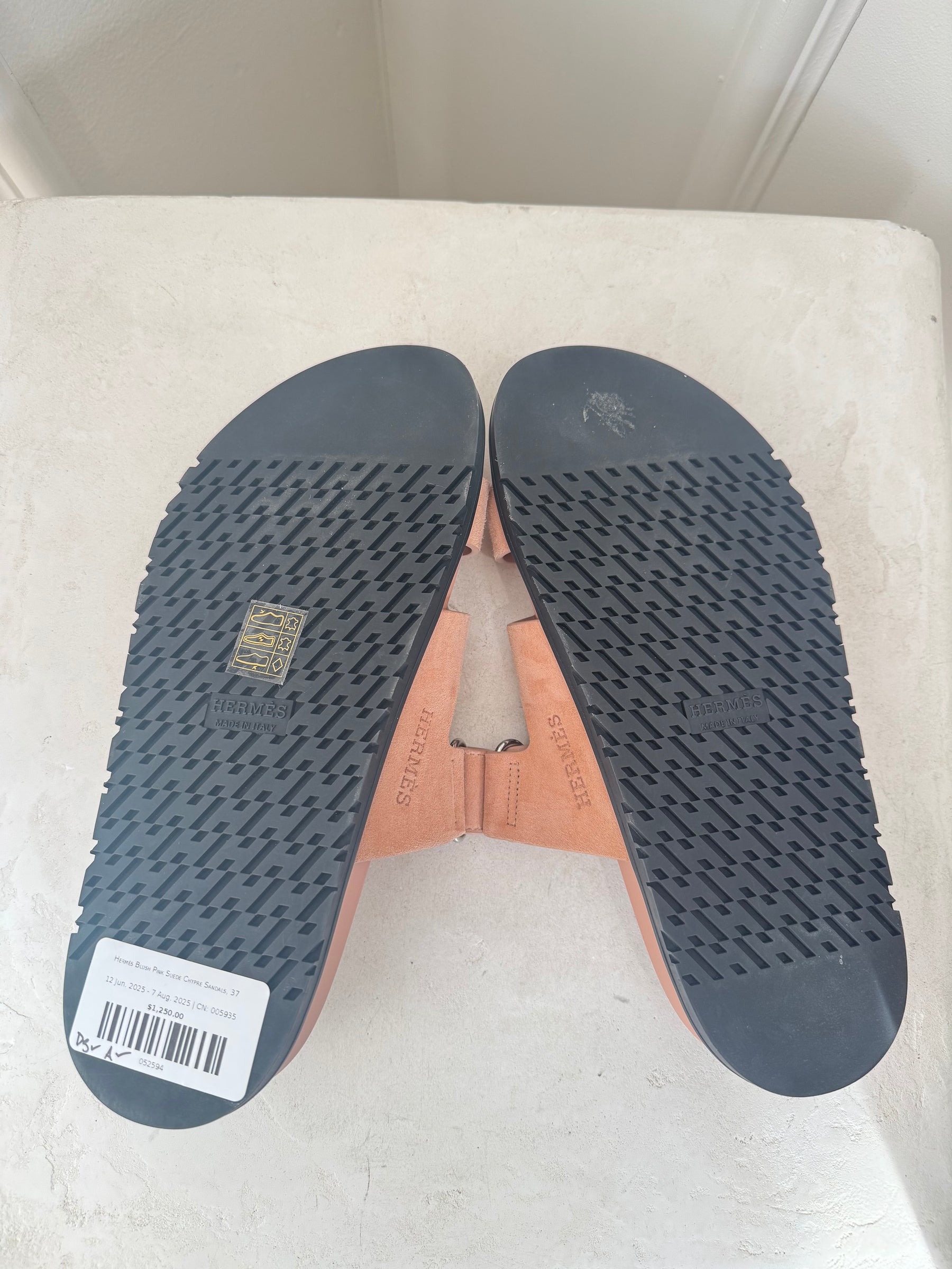 Hermès Blush Pink Suede Chypre Sandals, 37