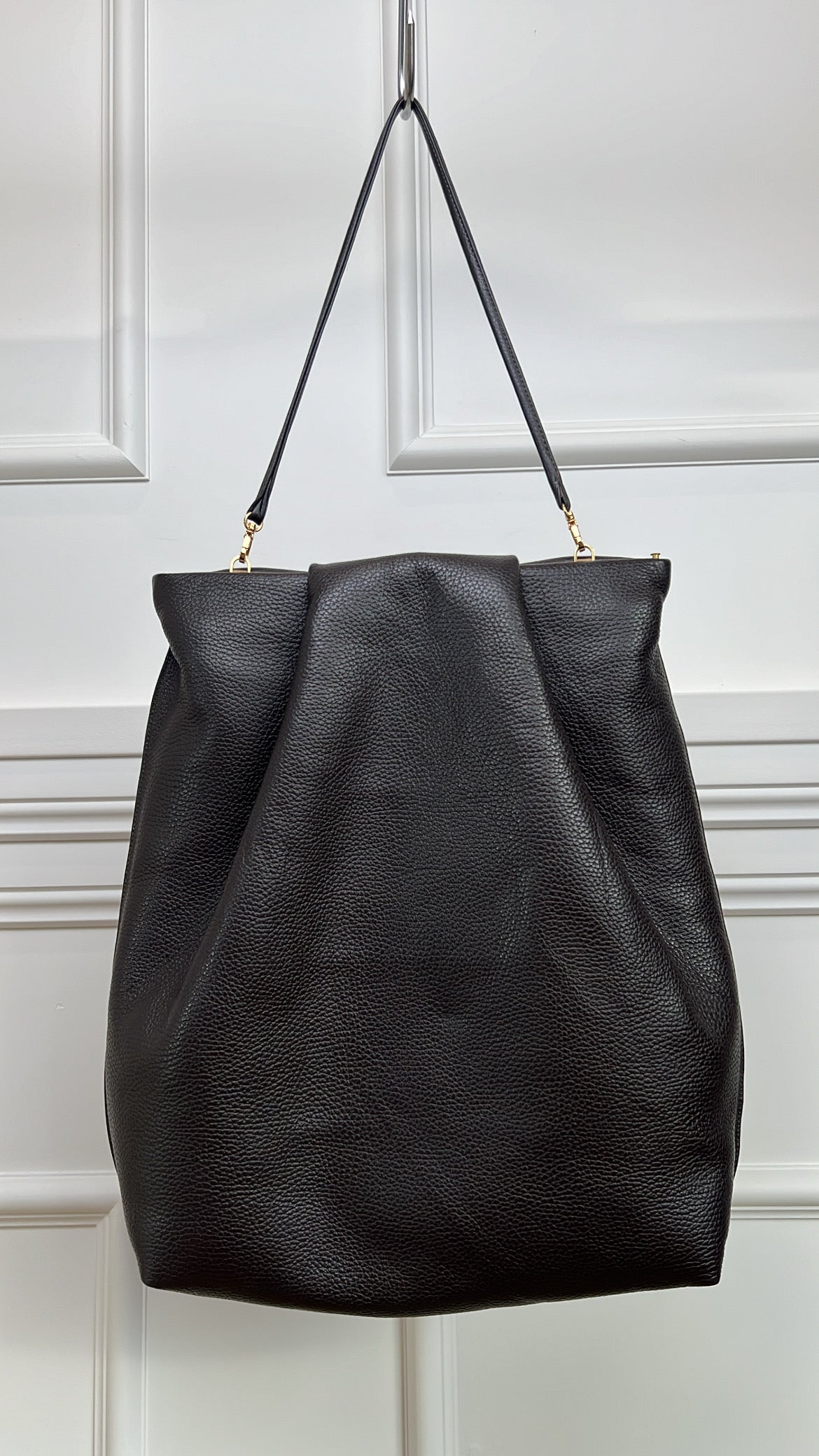 A-ESQUE Dark Brown Grained Leather Fold Bag
