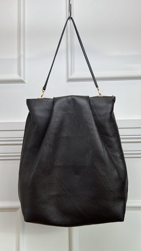 A-ESQUE Dark Brown Grained Leather Fold Bag