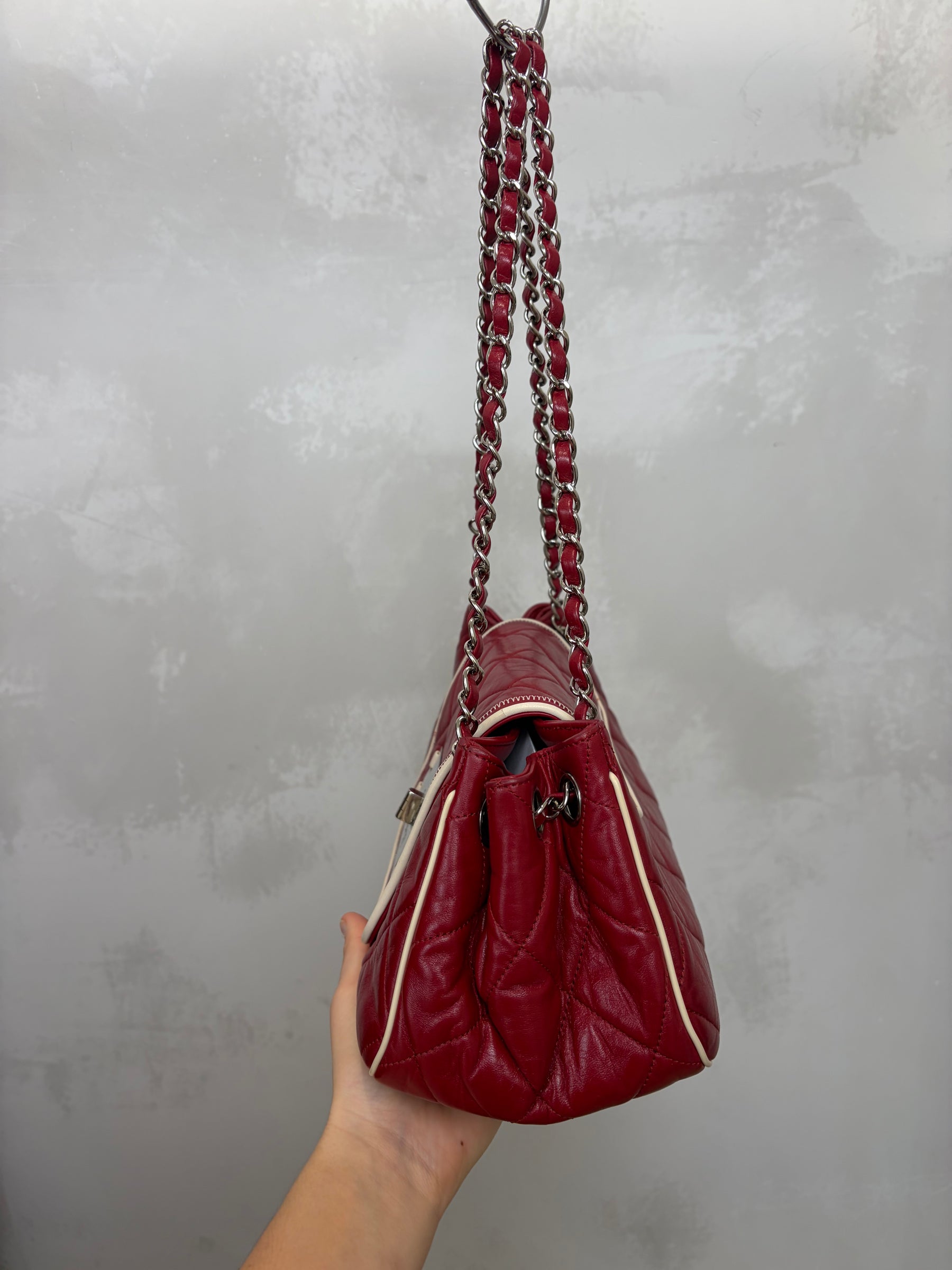 Chanel Burgundy Leather East West Accordian Flap Bag