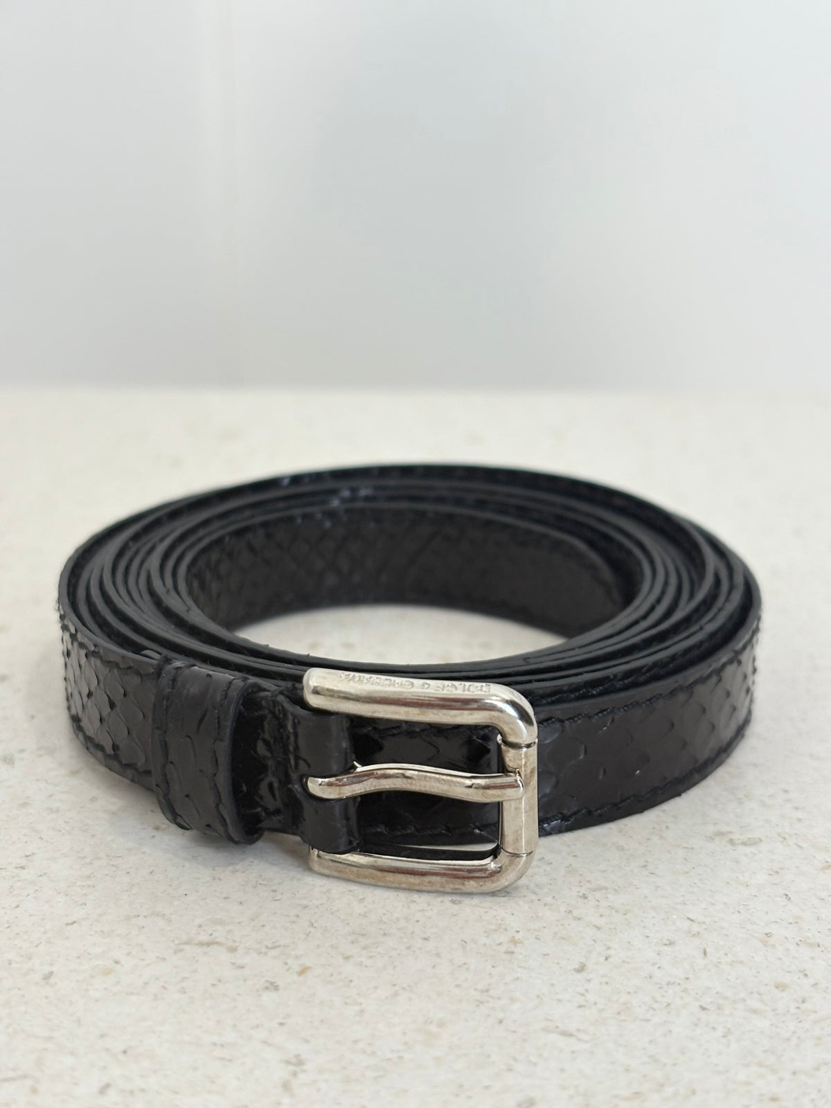 Dolce & Gabbana Black Python Embossed Leather Double Wrap Belt, 75