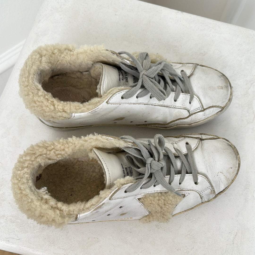 Golden Goose White Shearling Super Star Sneakers, 38