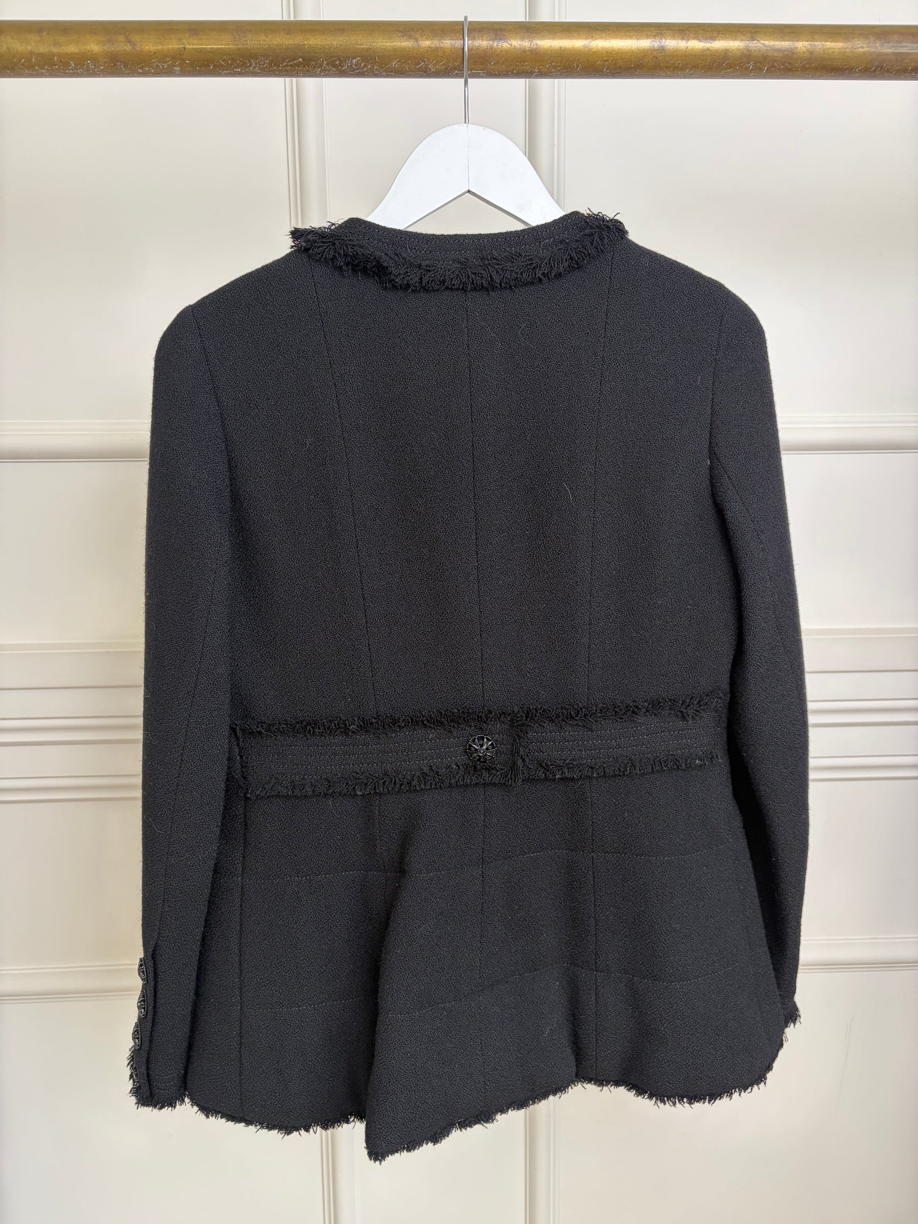Chanel Black Wool Fringed Collarless Jacket, 38 FR