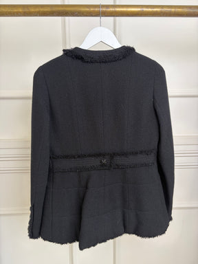 Chanel Black Wool Fringed Collarless Jacket, 38 FR