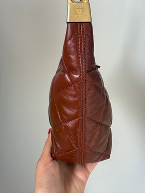 Chanel Tan Shiny Lambskin Leather Small Hobo Bag