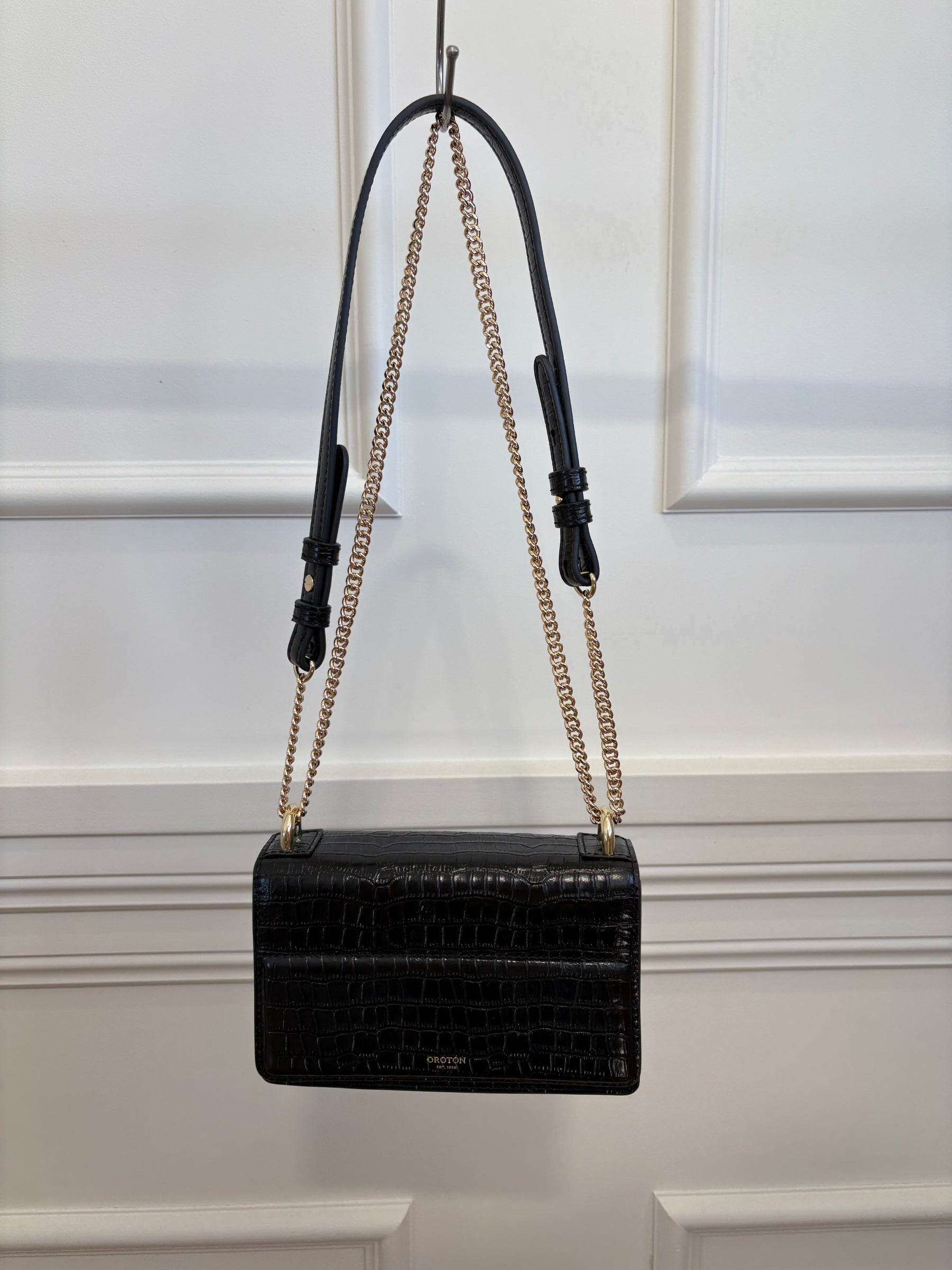 Oroton Black Croc Embossed Small Shoulder Bag