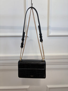 Oroton Black Croc Embossed Small Shoulder Bag