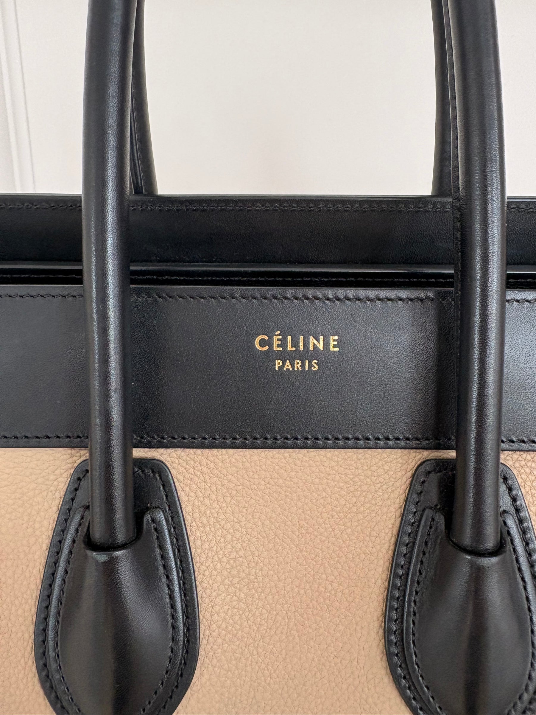 Celine Beige, Black and Red Leather and Suede Luggage Bag
