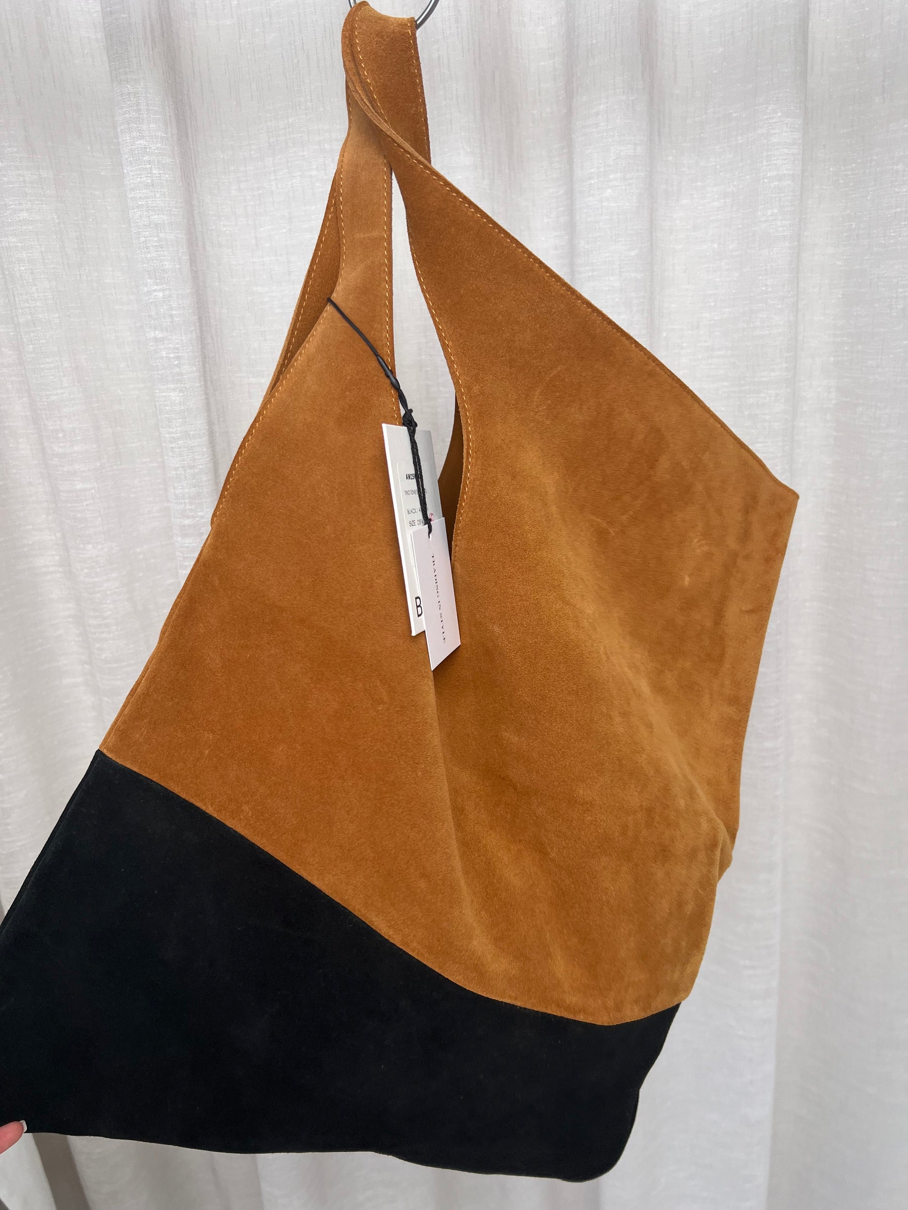 bassike Suede Two Tone Egg Tote Tan And Black, OS