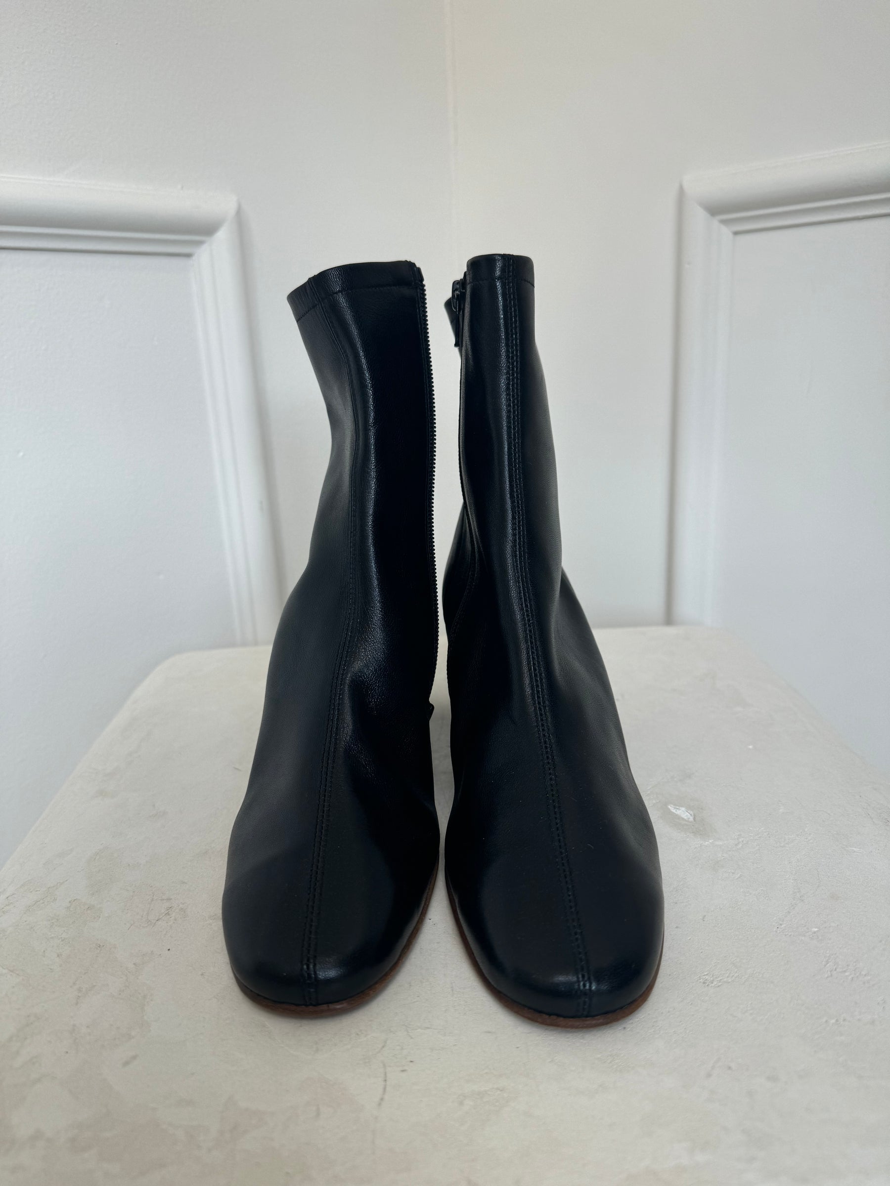 By Far Black Leather Heeled Ankle Boot, 38