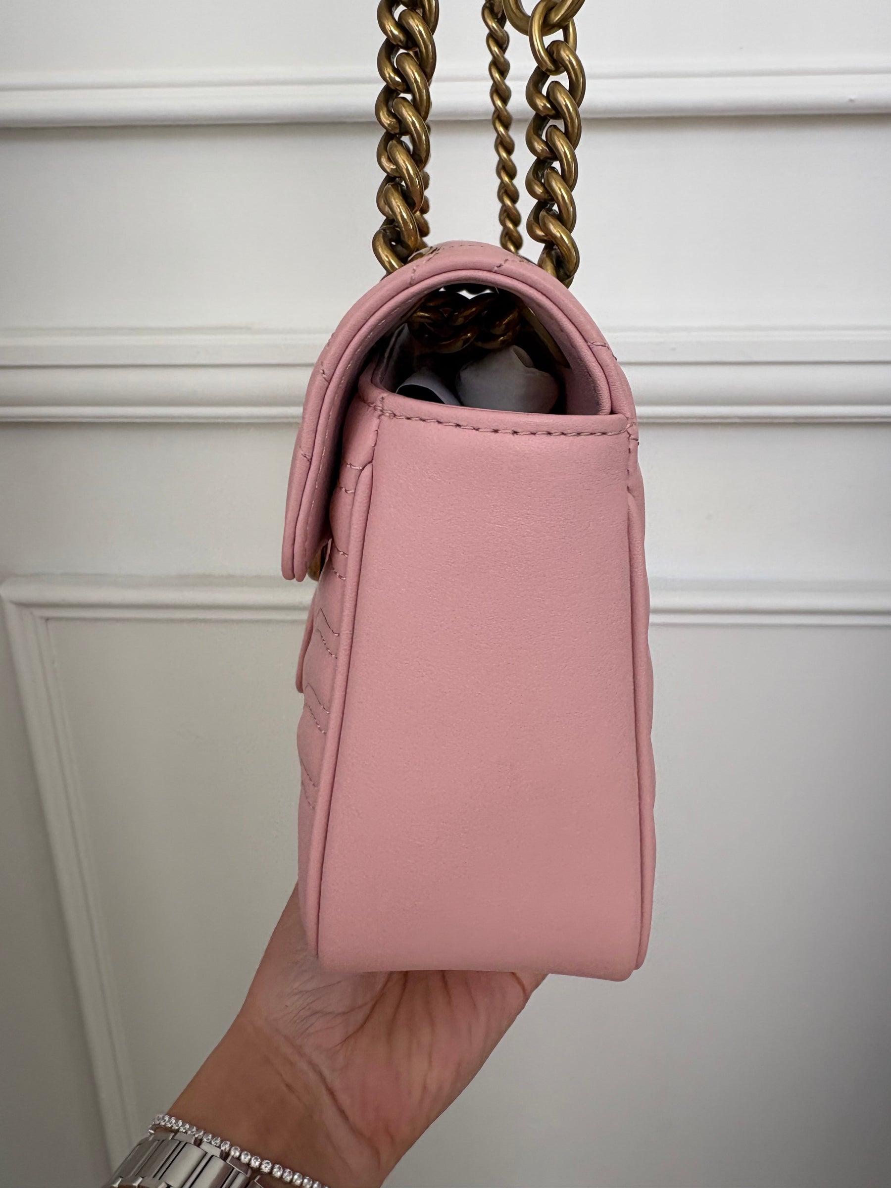Gucci Pink Quilted Leather Marmont Shoulder Bag