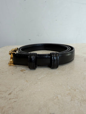 Celine Black Leather Triomphe Logo belt, 75