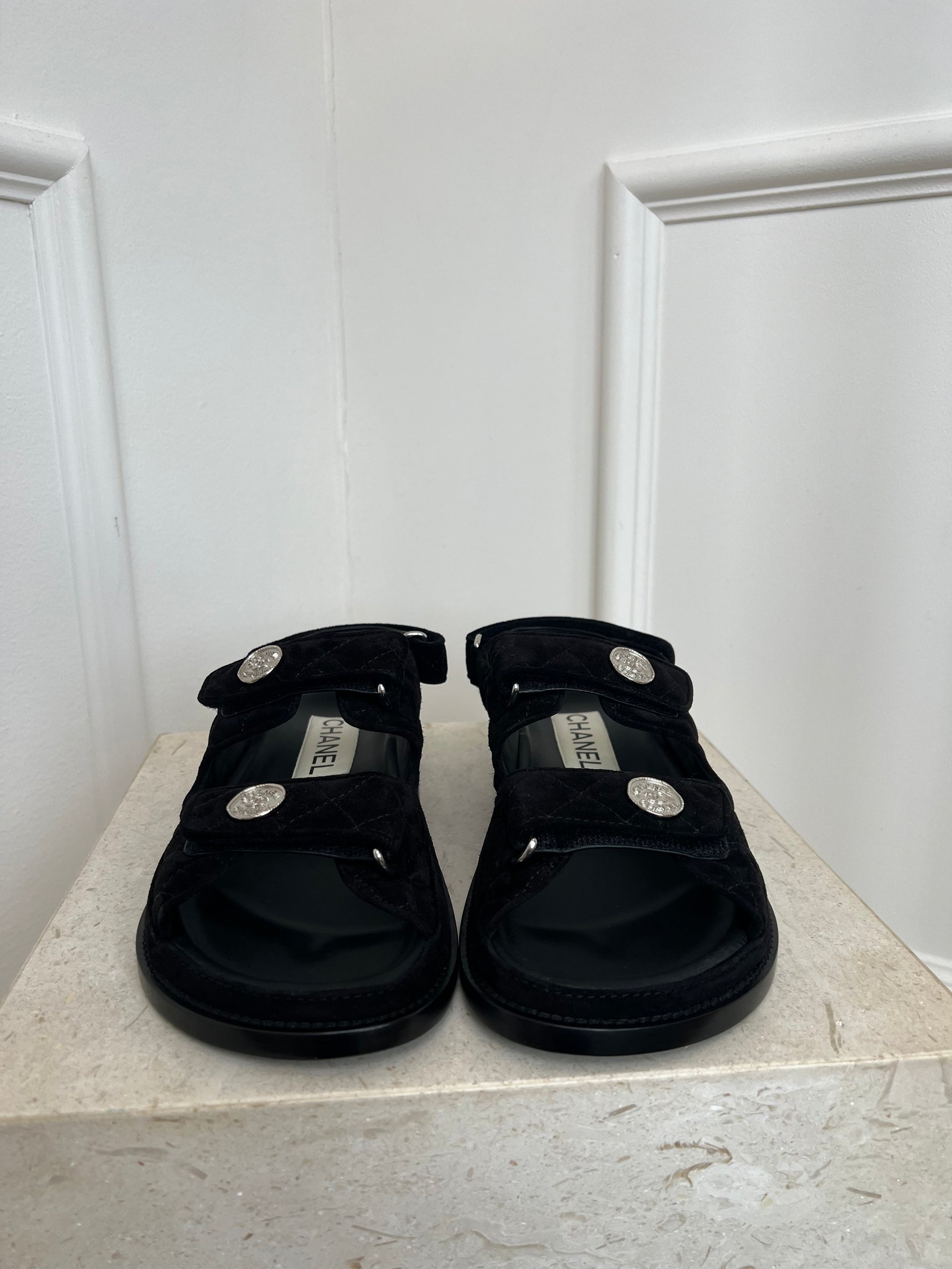 Chanel Black Suede Dad Sandals, 37