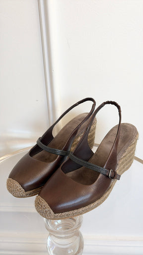 Brunello Cucinelli Dark Brown Leather Espadrille Wedge, 40