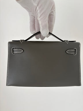 Hermès Kelly Pochette in Gris Meyer Swift Leather with Craie Interior