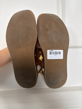 Valentino Tan Leather Roman Stud Sandals, 37