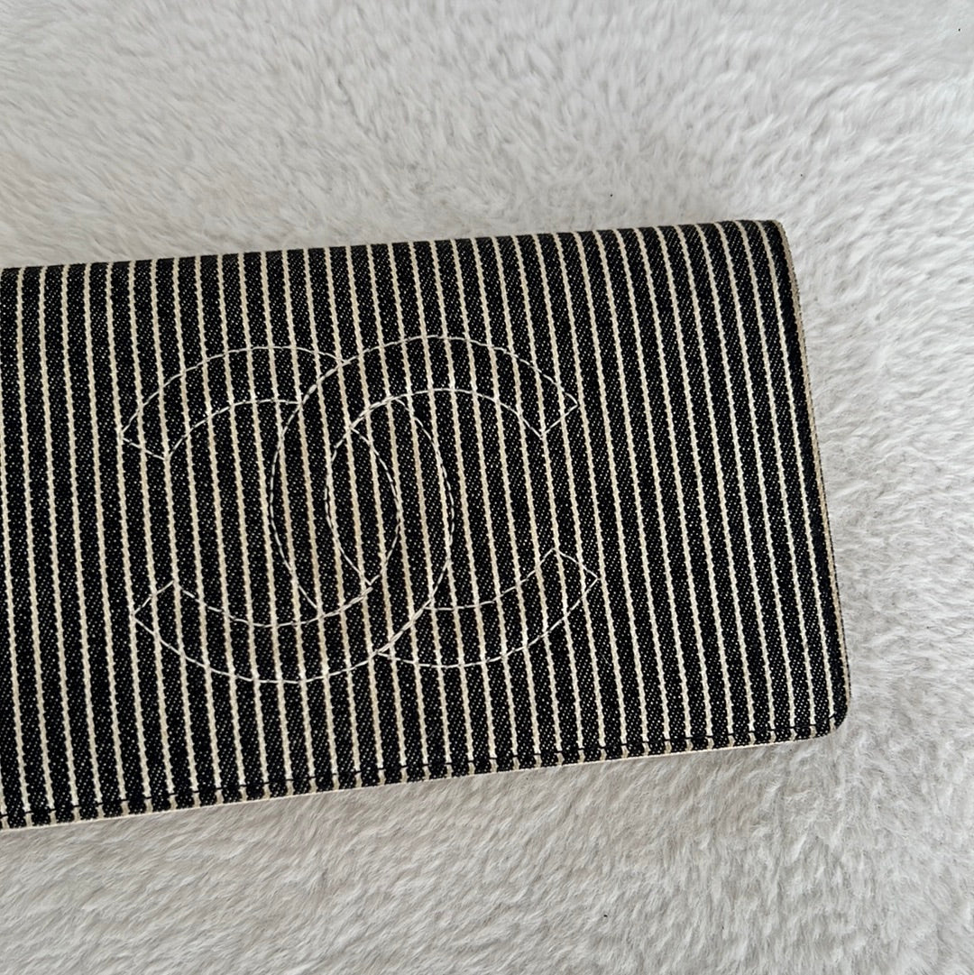 Chanel Stripe Canvas And Leather Wallet Grey White