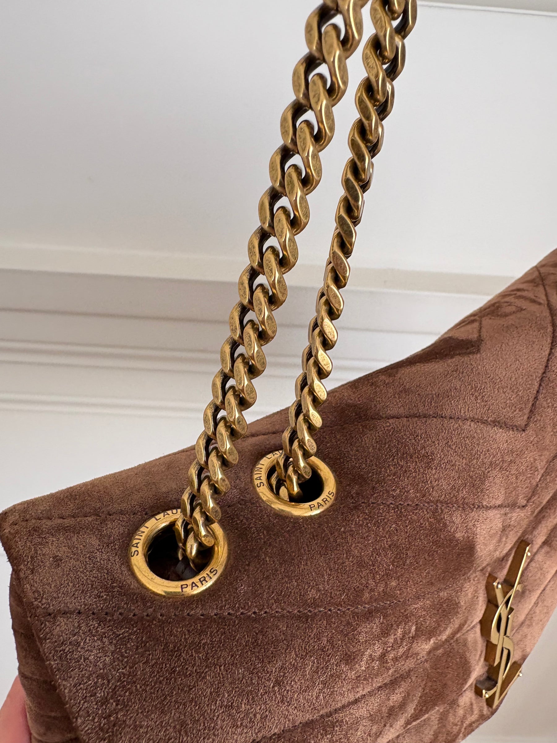 Saint Laurnet Chocolate Suede Medium Lou Lou Bag